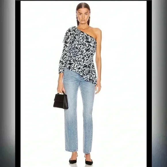 Veronica Beard Vida One Shoulder Silk Top Peplum Size 4 $398 Like New - Picture 2 of 6